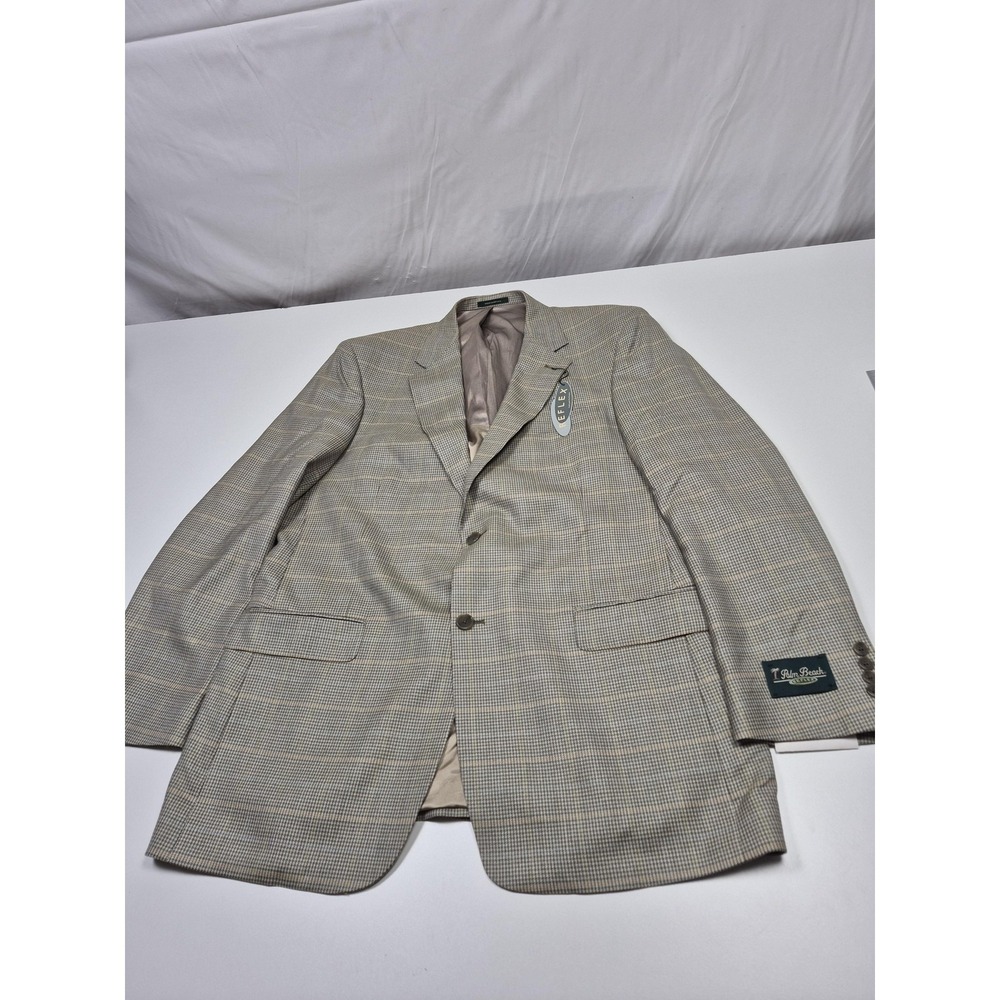 Palm Beach Blazer Mens 44L Beige Silk Wool Check Tweed Sport Coat Jacket NWT
